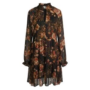 Ronni Nicole Dark Floral Whimsigoth Dress Size 8 Sheer Sleeve Ruffle Goth Boho